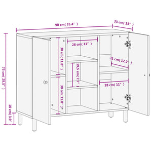 Schwarzer Beistellschrank Mango Massivholz 90 cm