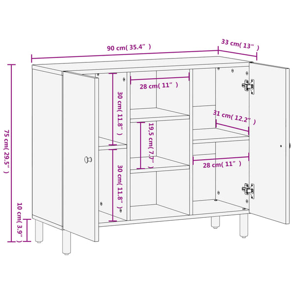 Schwarzer Beistellschrank Mango Massivholz 90 cm