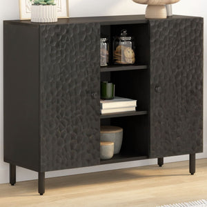 Schwarzer Beistellschrank Mango Massivholz 90 cm