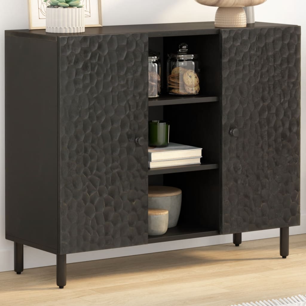 Schwarzer Beistellschrank Mango Massivholz 90 cm