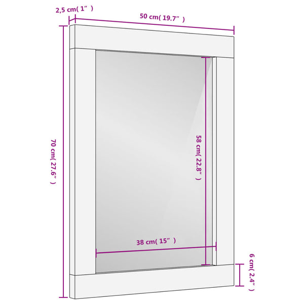Schwarzer Badspiegel 50x70 cm Mango Massivholz