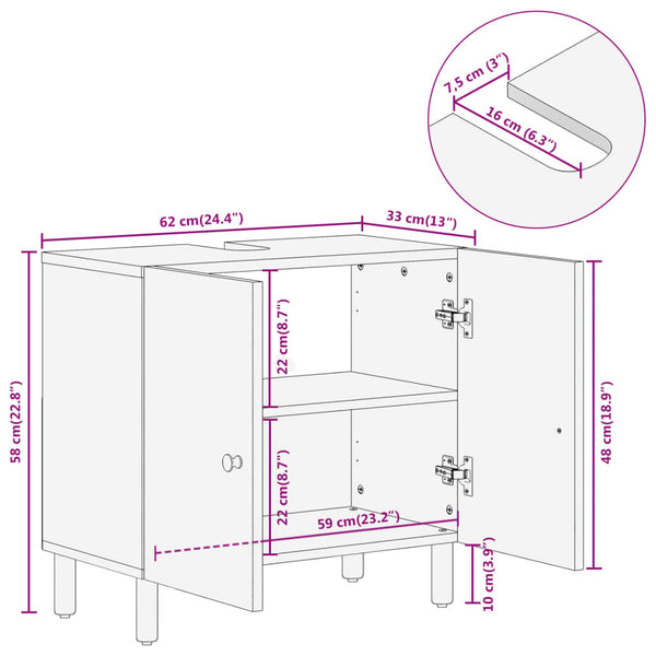 Waschbeckenunterschrank Akazie Massivholz 62 cm
