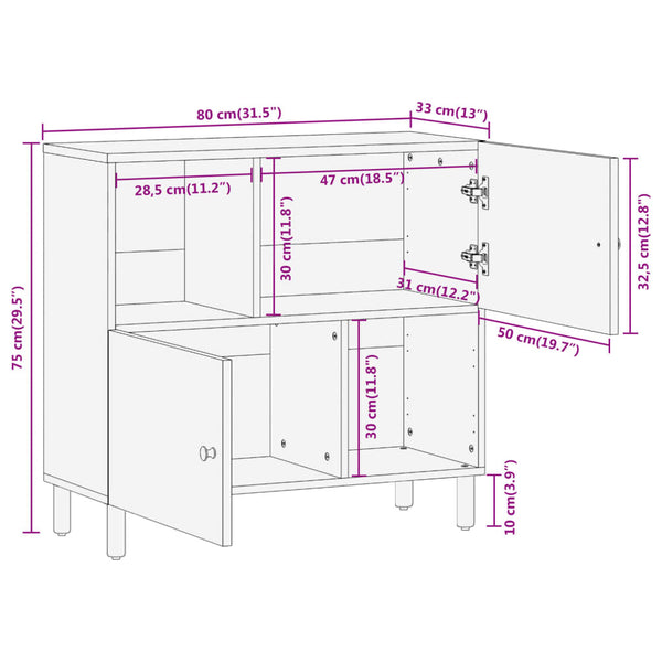 Akazie Beistellschrank 80x33x75 cm