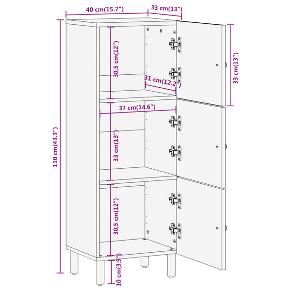 vidaXL Buffet haut 40x33x110 cm Bois de manguier massif