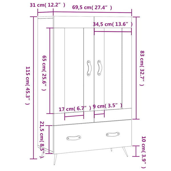 Schwarzes Highboard 69,5x31x115cm