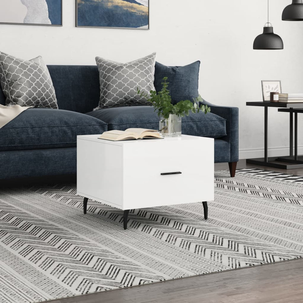 vidaXL Table basse blanc brillant 50x50x40 cm Bois d'ingénierie
