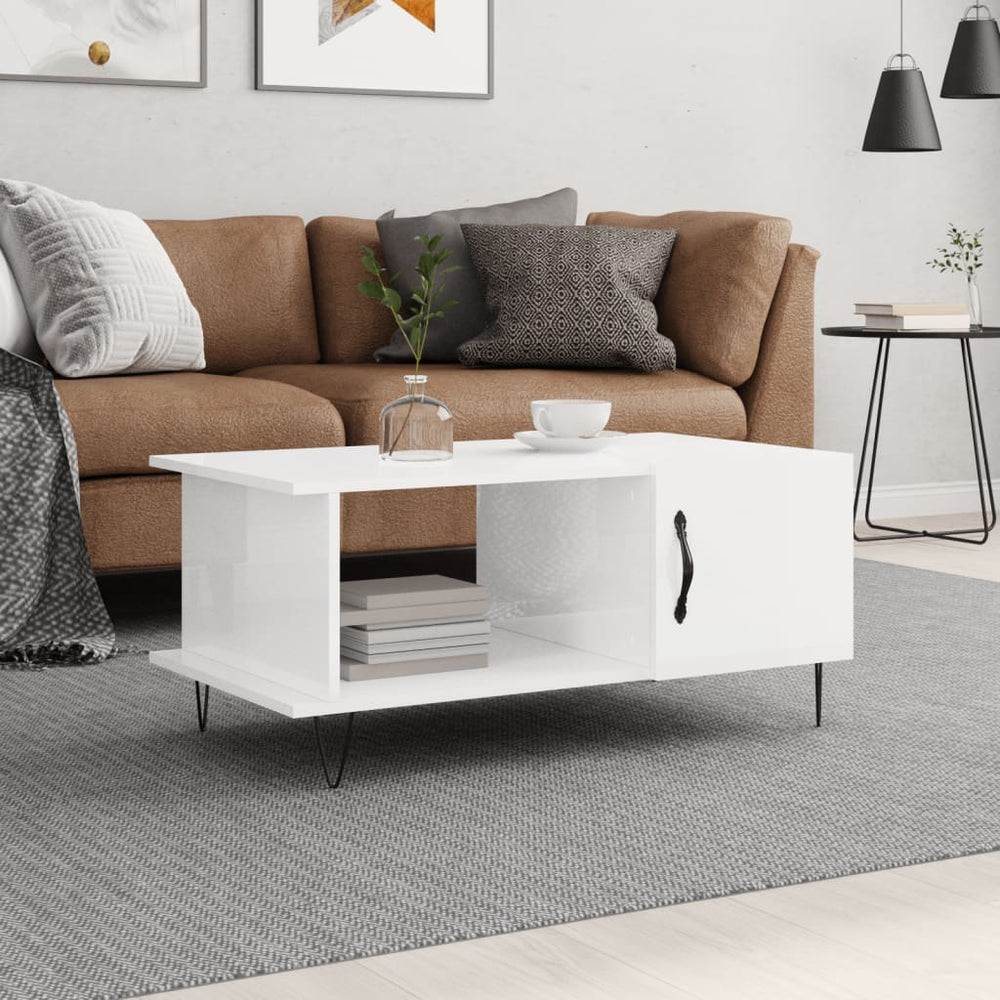 Hochglanz Couchtisch Weiß 90x50 cm