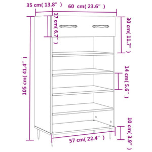 Weißer Schuhschrank 60x35x105 cm