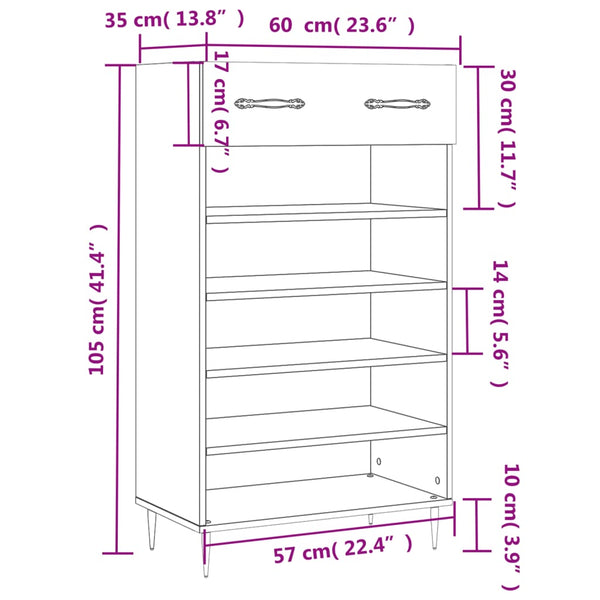 Weißer Schuhschrank 60x35x105 cm