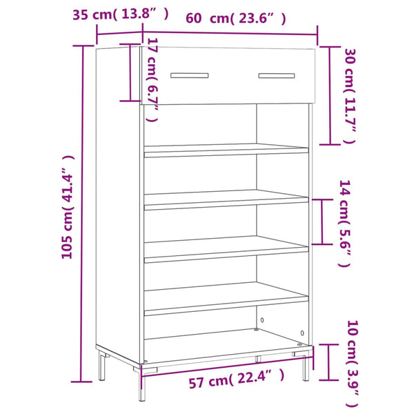 Schuhschrank Betongrau 60x35x105 cm