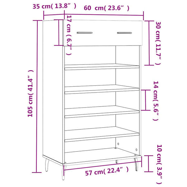 Schuhschrank Schwarz 60x35x105 cm