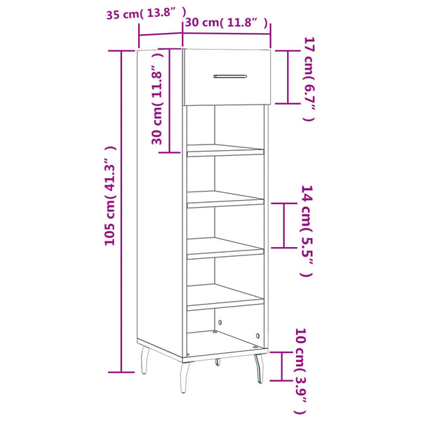 Weißer Schuhschrank Holz 30x35x105 cm