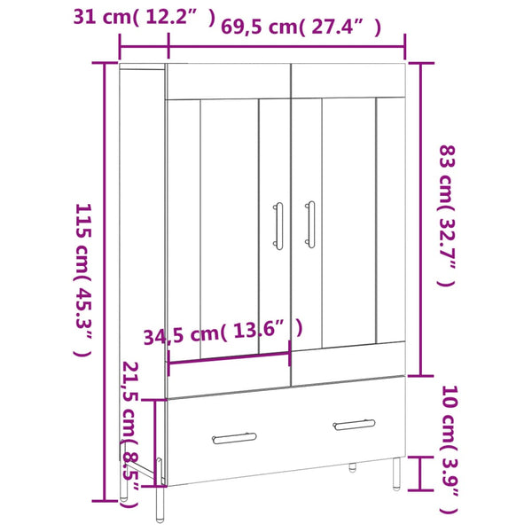 Hochglanz Highboard Weiß 69,5x31x115cm