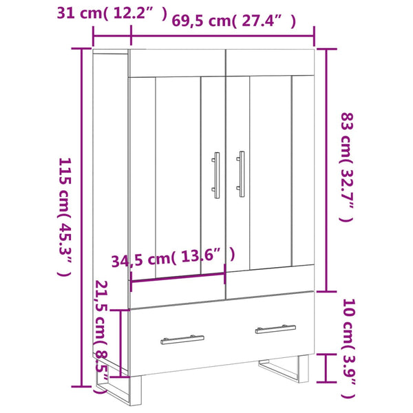 Betongraues Highboard 69,5x31x115 cm