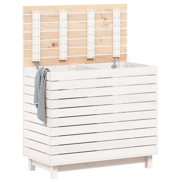 vidaXL Coffre à linge blanc 88,5x44x76 cm bois de pin massif