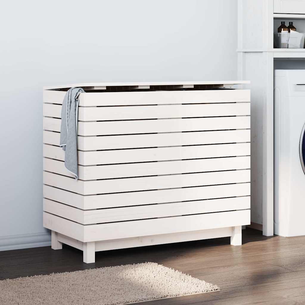 vidaXL Coffre à linge blanc 88,5x44x76 cm bois de pin massif