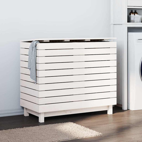 vidaXL Coffre à linge blanc 88,5x44x76 cm bois de pin massif