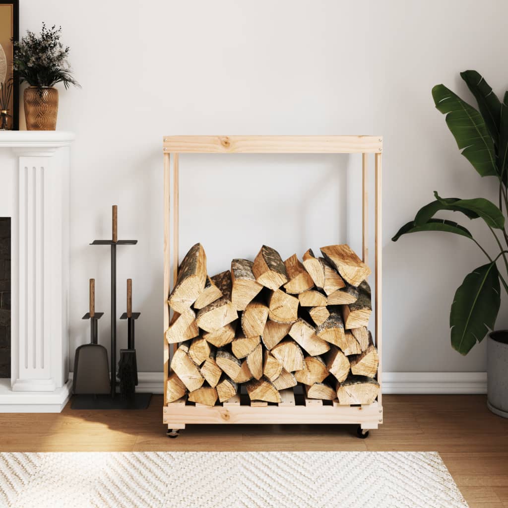 vidaXL Range-bûches sur roulettes 76,5x40x108 cm en pin massif