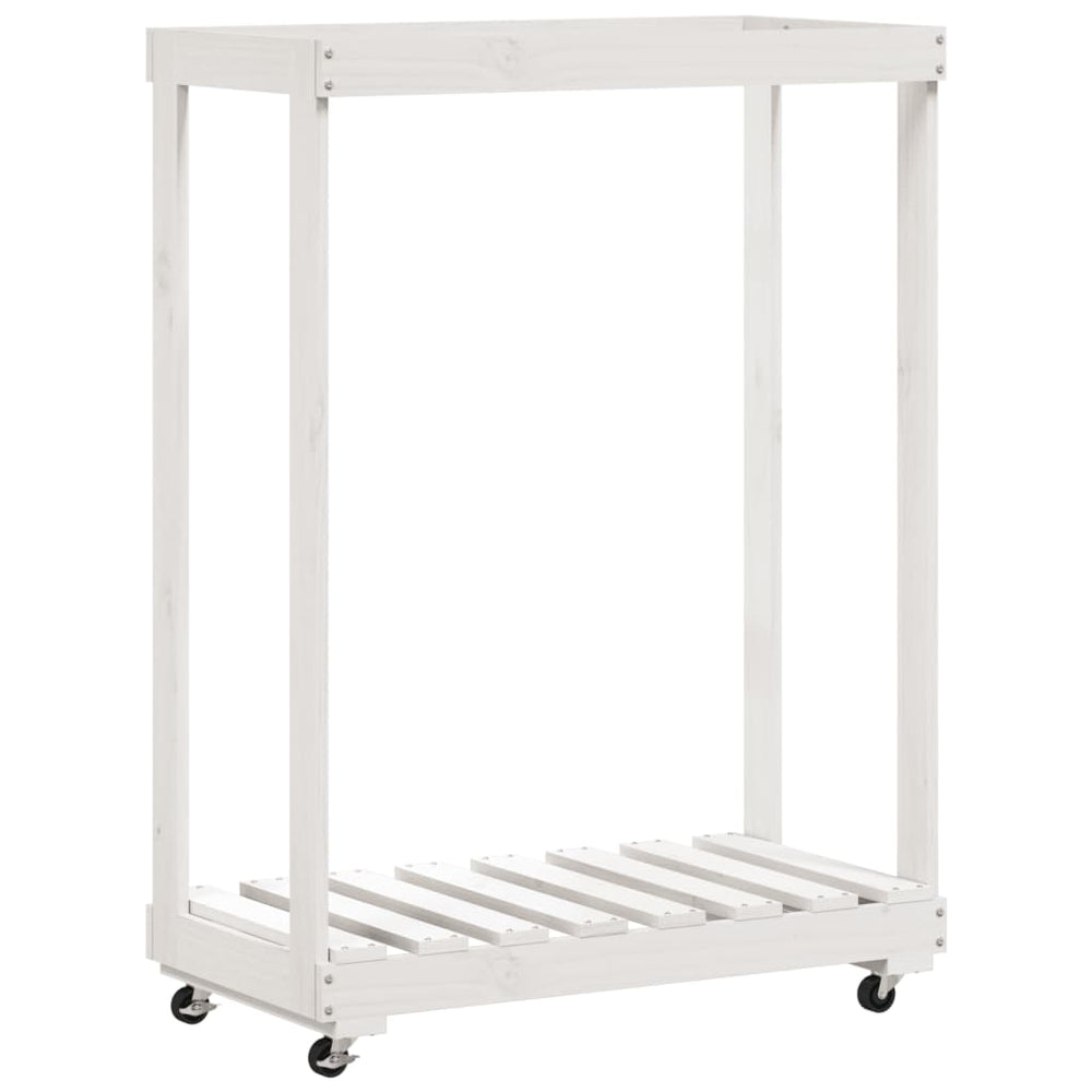 Kaminholzregal Weiß Kiefer Massivholz mit Rollen