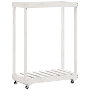 Kaminholzregal Weiß Kiefer Massivholz mit Rollen