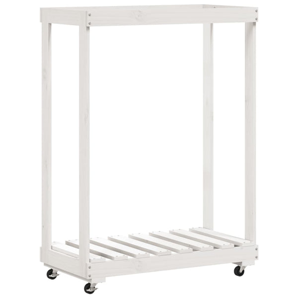 Kaminholzregal Weiß Kiefer Massivholz mit Rollen