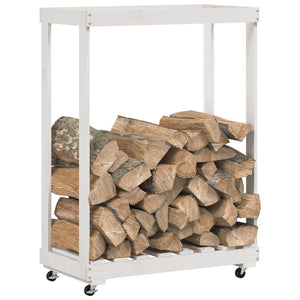Kaminholzregal Weiß Kiefer Massivholz mit Rollen