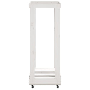 Kaminholzregal Weiß Kiefer Massivholz mit Rollen