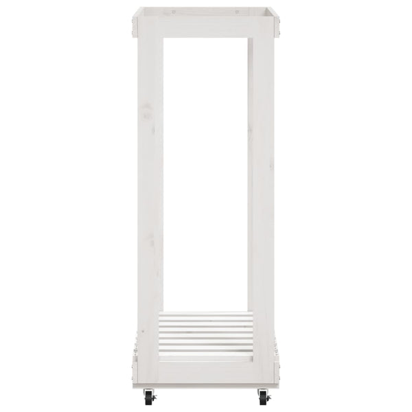 Kaminholzregal Weiß Kiefer Massivholz mit Rollen