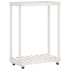 Kaminholzregal Weiß Kiefer Massivholz mit Rollen