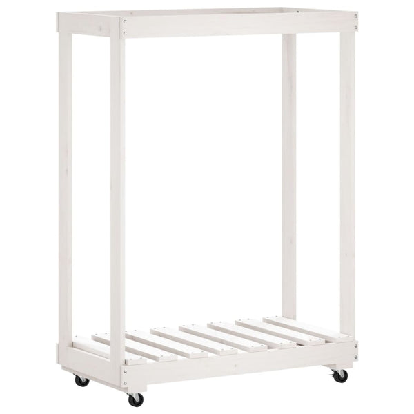 Kaminholzregal Weiß Kiefer Massivholz mit Rollen