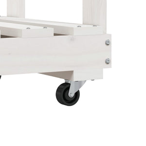 Kaminholzregal Weiß Kiefer Massivholz mit Rollen