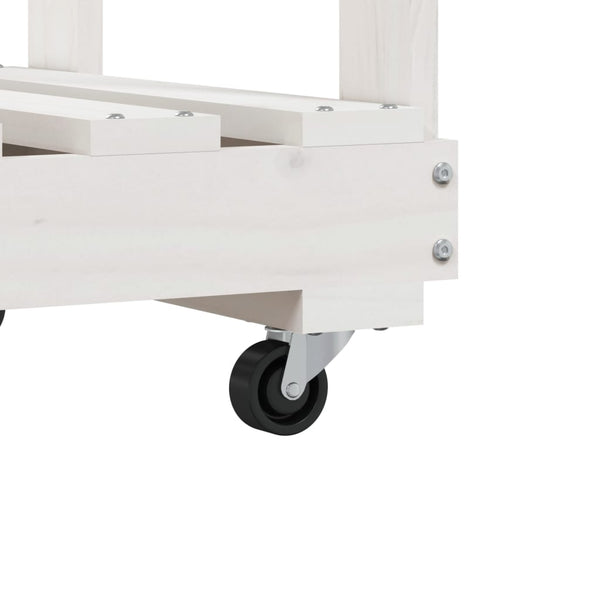 Kaminholzregal Weiß Kiefer Massivholz mit Rollen