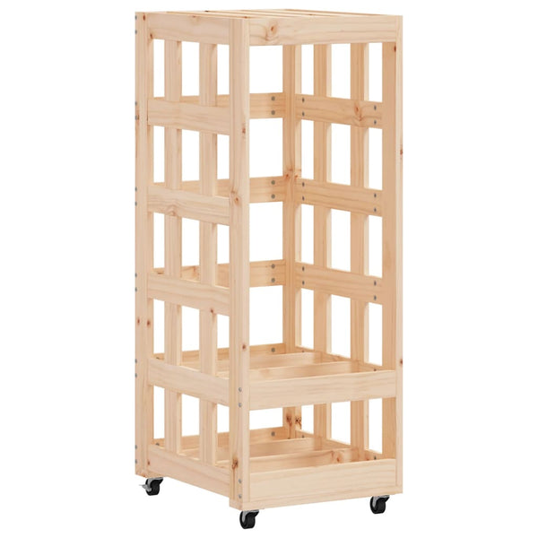 Kaminholzregal mit Rollen Kiefer Massivholz 110cm