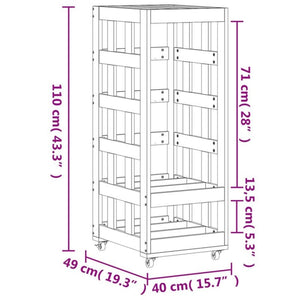 Kaminholzregal mit Rollen Kiefer Massivholz 110cm