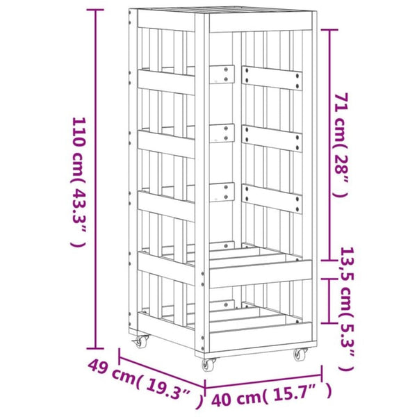 Kaminholzregal mit Rollen Kiefer Massivholz 110cm