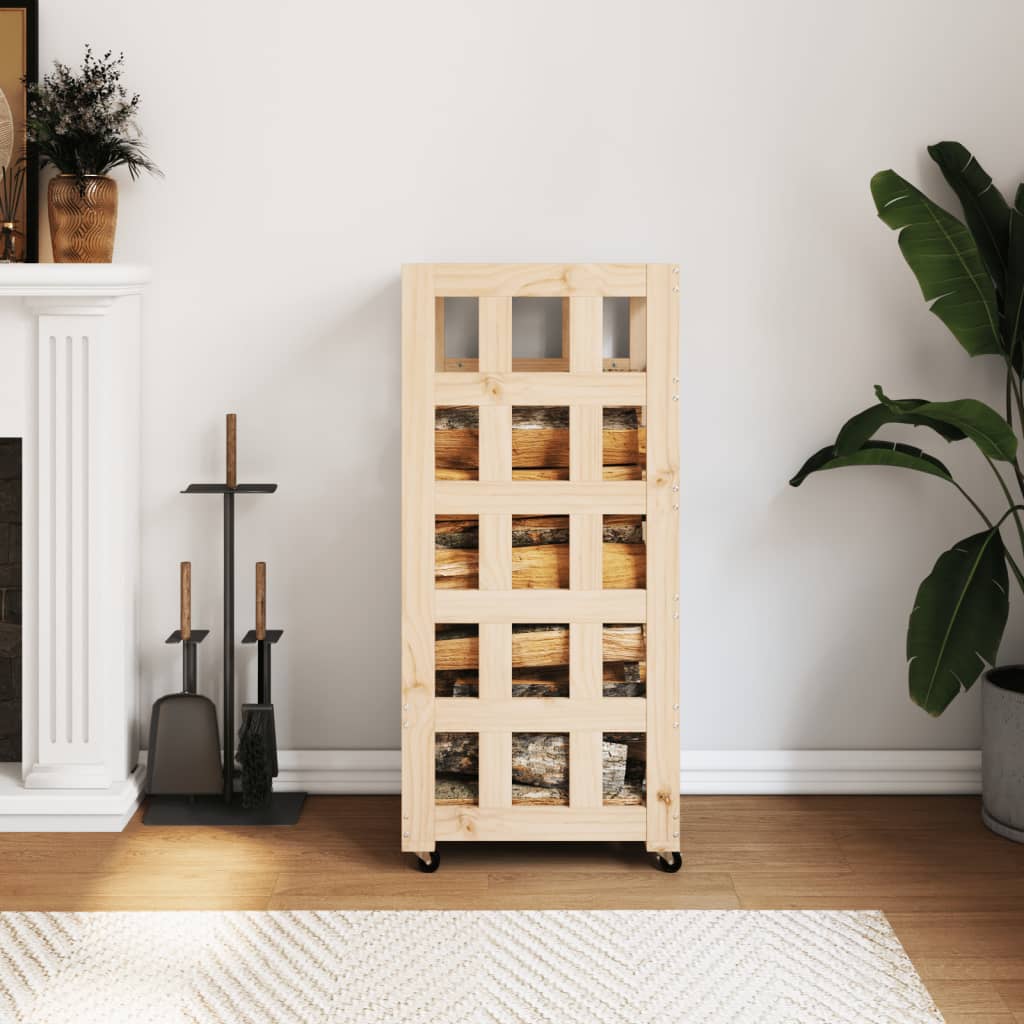Kaminholzregal mit Rollen Kiefer Massivholz 110cm