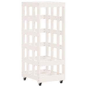 Kaminholzregal Weiß Kiefer Massivholz mit Rollen