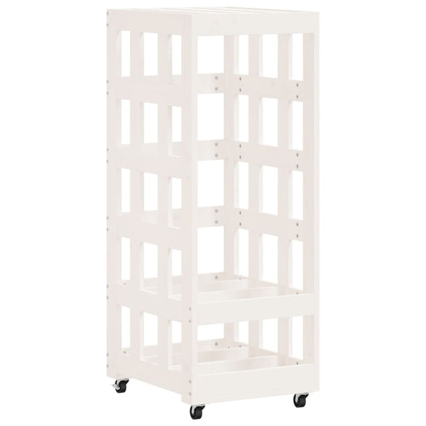 Kaminholzregal Weiß Kiefer Massivholz mit Rollen