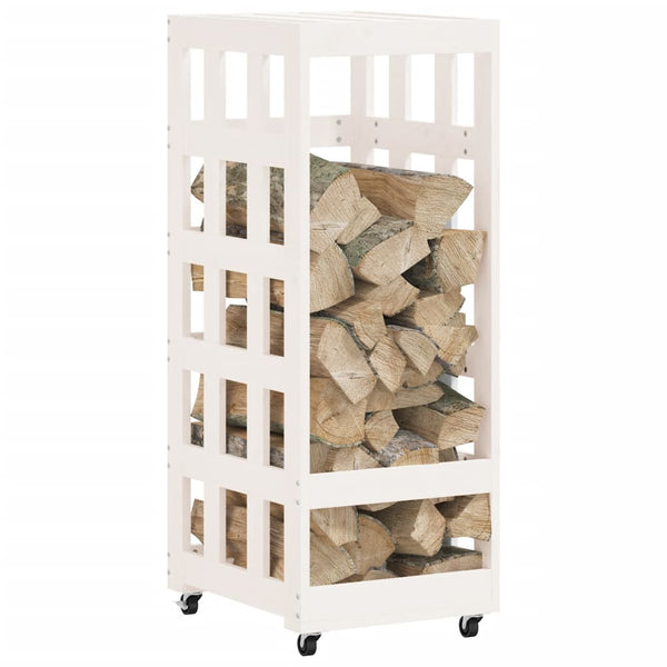 Kaminholzregal Weiß Kiefer Massivholz mit Rollen
