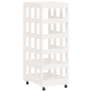 Kaminholzregal Weiß Kiefer Massivholz mit Rollen
