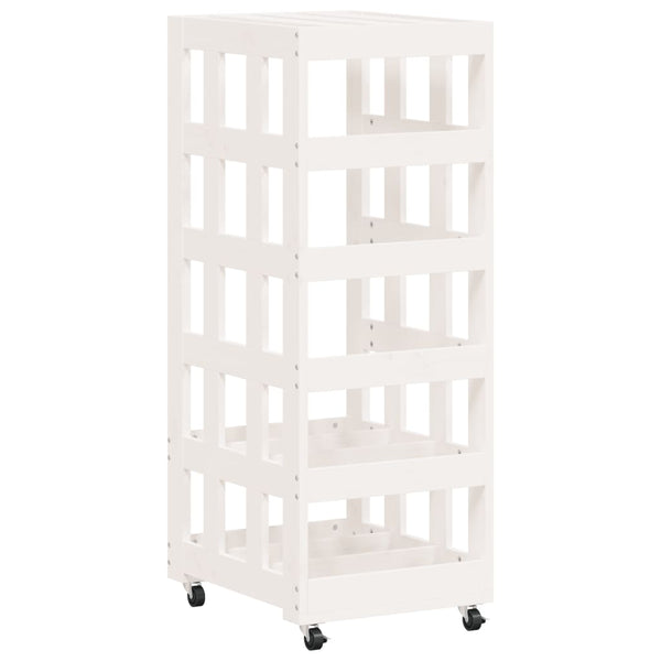 Kaminholzregal Weiß Kiefer Massivholz mit Rollen