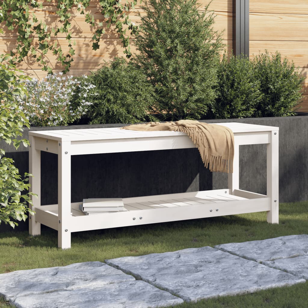 Gartenbank Weiß Kiefer Massivholz 108cm