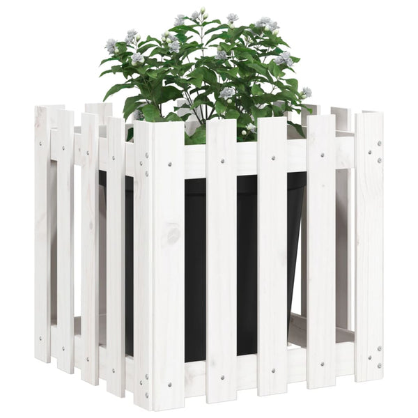 Weißer Pflanzkübel 50x50cm Kieferholz Lattenzaun Design