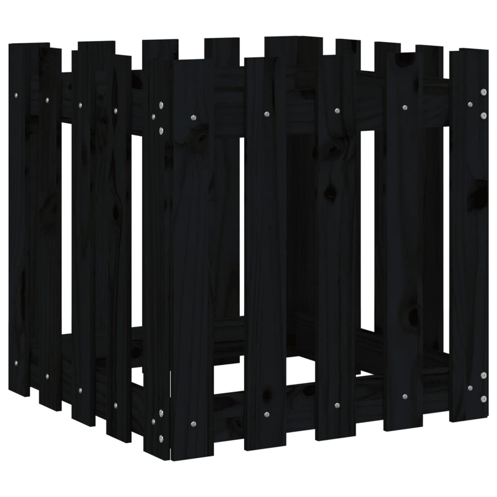 Schwarzer Pflanzkübel im Lattenzaun-Design, 50 cm