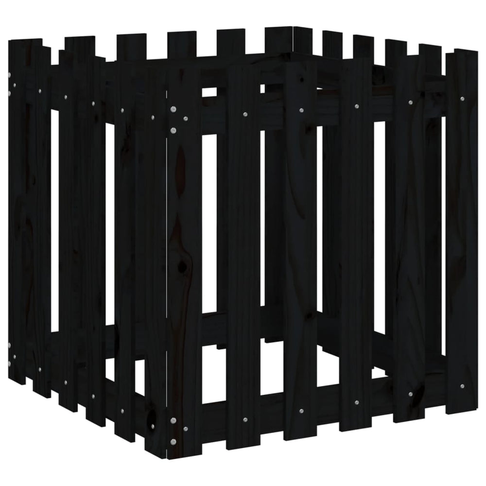 Schwarzer Pflanzkübel 60x60 cm Kiefernholz Lattenzaun Design