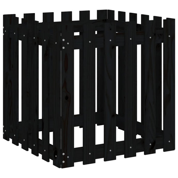 Schwarzer Pflanzkübel 60x60 cm Kiefernholz Lattenzaun Design