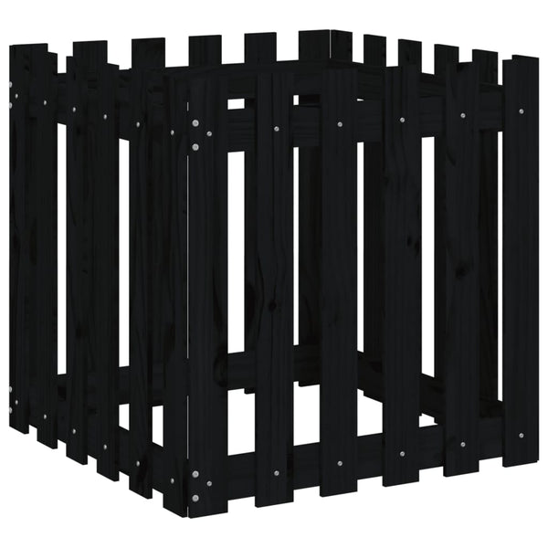 Schwarzer Pflanzkübel 60x60 cm Kiefernholz Lattenzaun Design