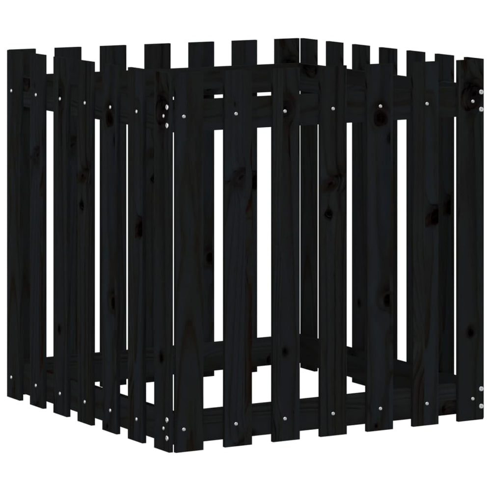 Schwarzer Pflanzkübel 70x70 cm mit Lattenzaun-Design