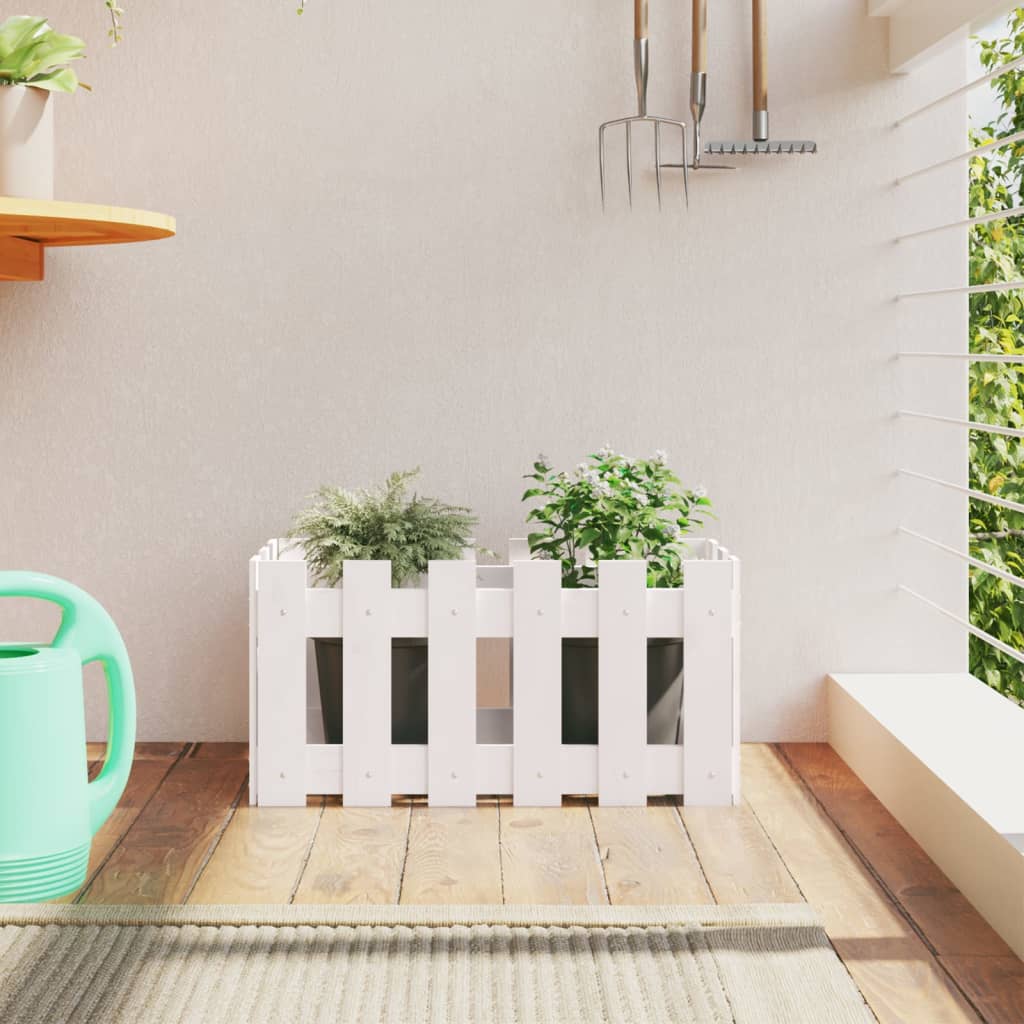 Weißer Pflanzkübel 60cm Kieferholz Lattenzaun Design
