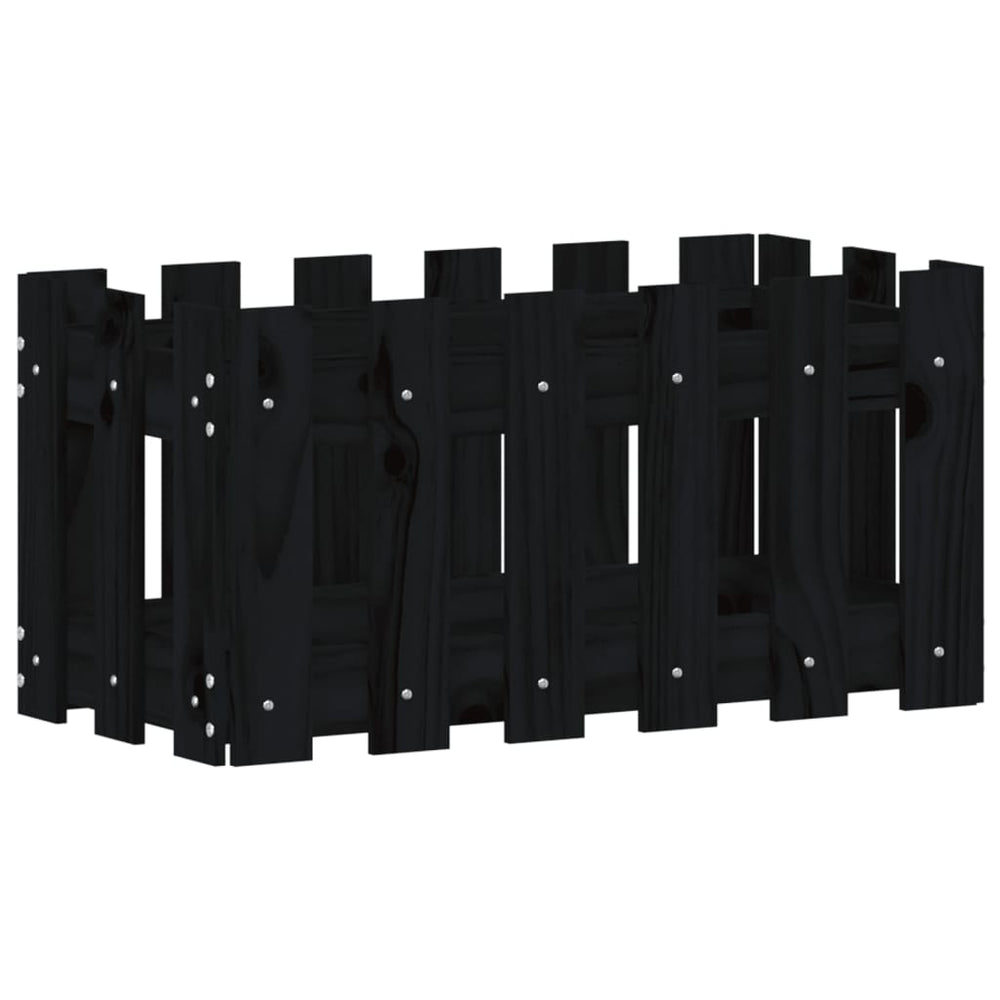 Schwarzer Pflanzkübel im Lattenzaun-Design, 60 cm
